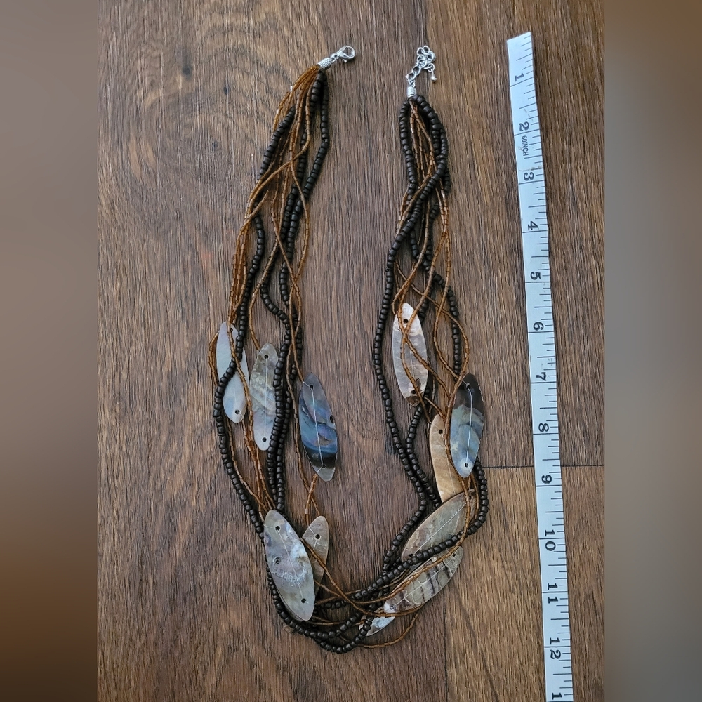 Multi Strand Chunky Necklace with Shell and Stacked Wooden Beads. - Picture 3 of 6